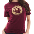 Flying Witch Graphic Design Unisex Ring Spun Cotton Vintage Short Sleeve Crewneck Tee Shirt