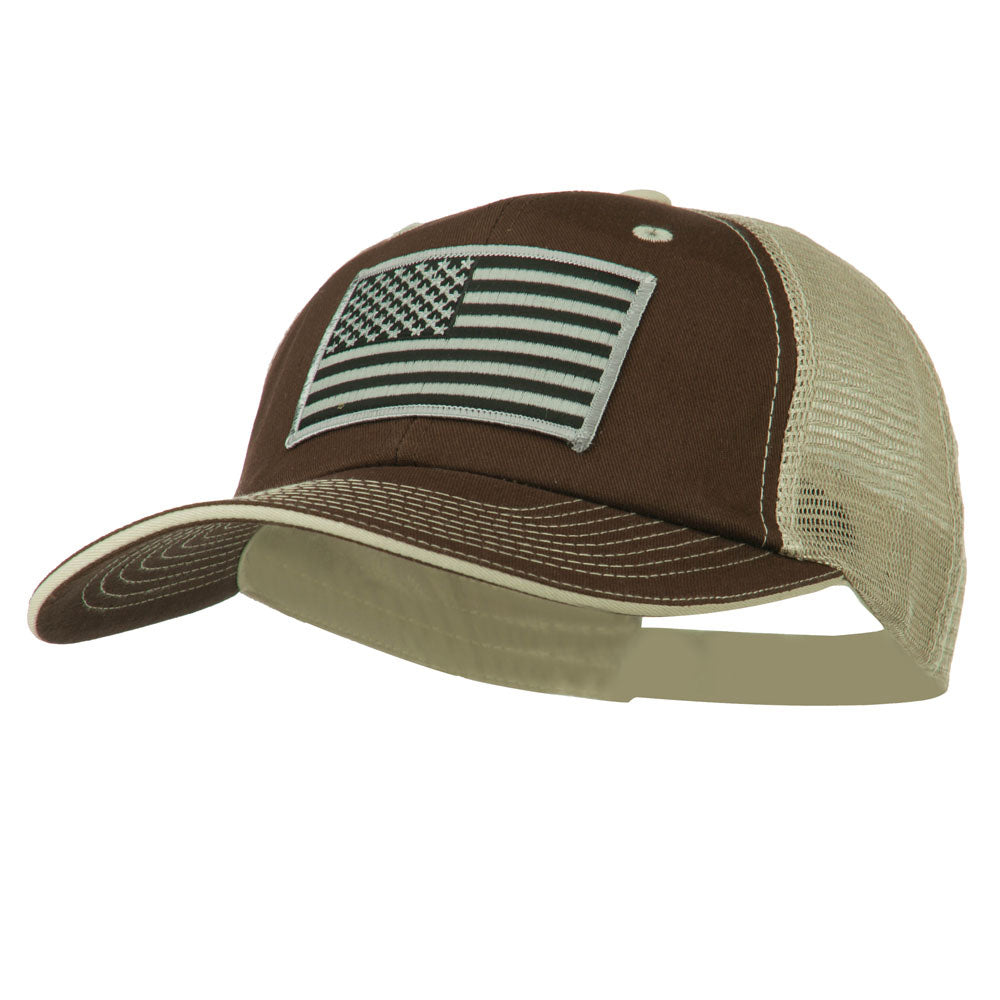 Grey American Flag Patched Big Size Washed Mesh Cap