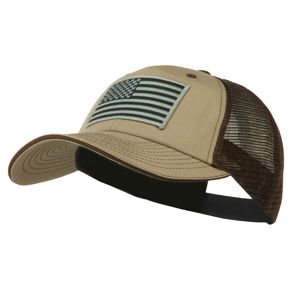 Grey American Flag Patched Big Size Washed Mesh Cap
