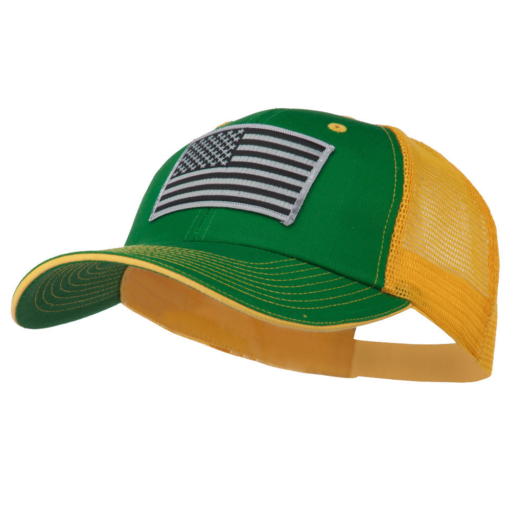 Grey American Flag Patched Big Size Washed Mesh Cap