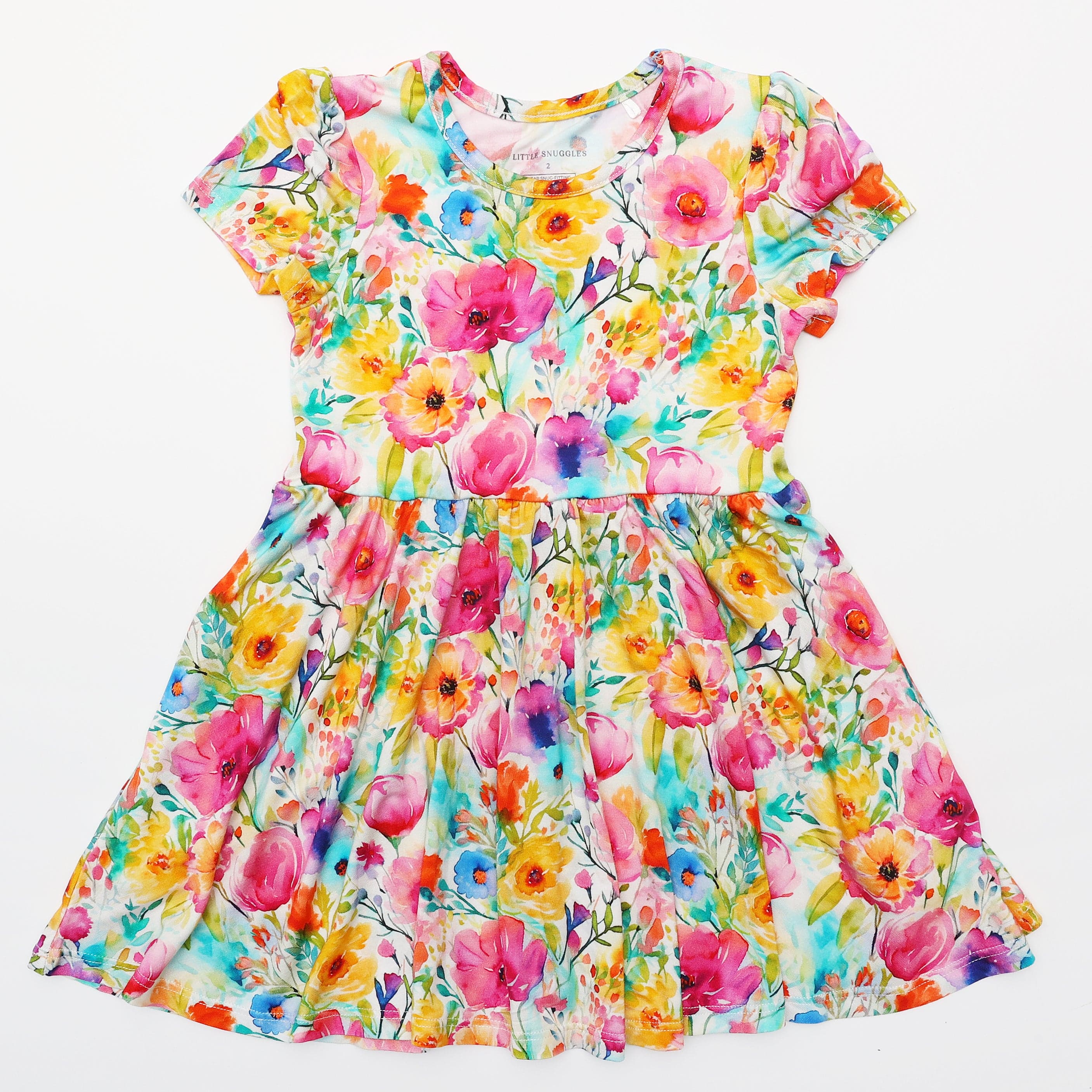 Golden Blooms - Girls Short Sleeve Bamboo Twirl Dress