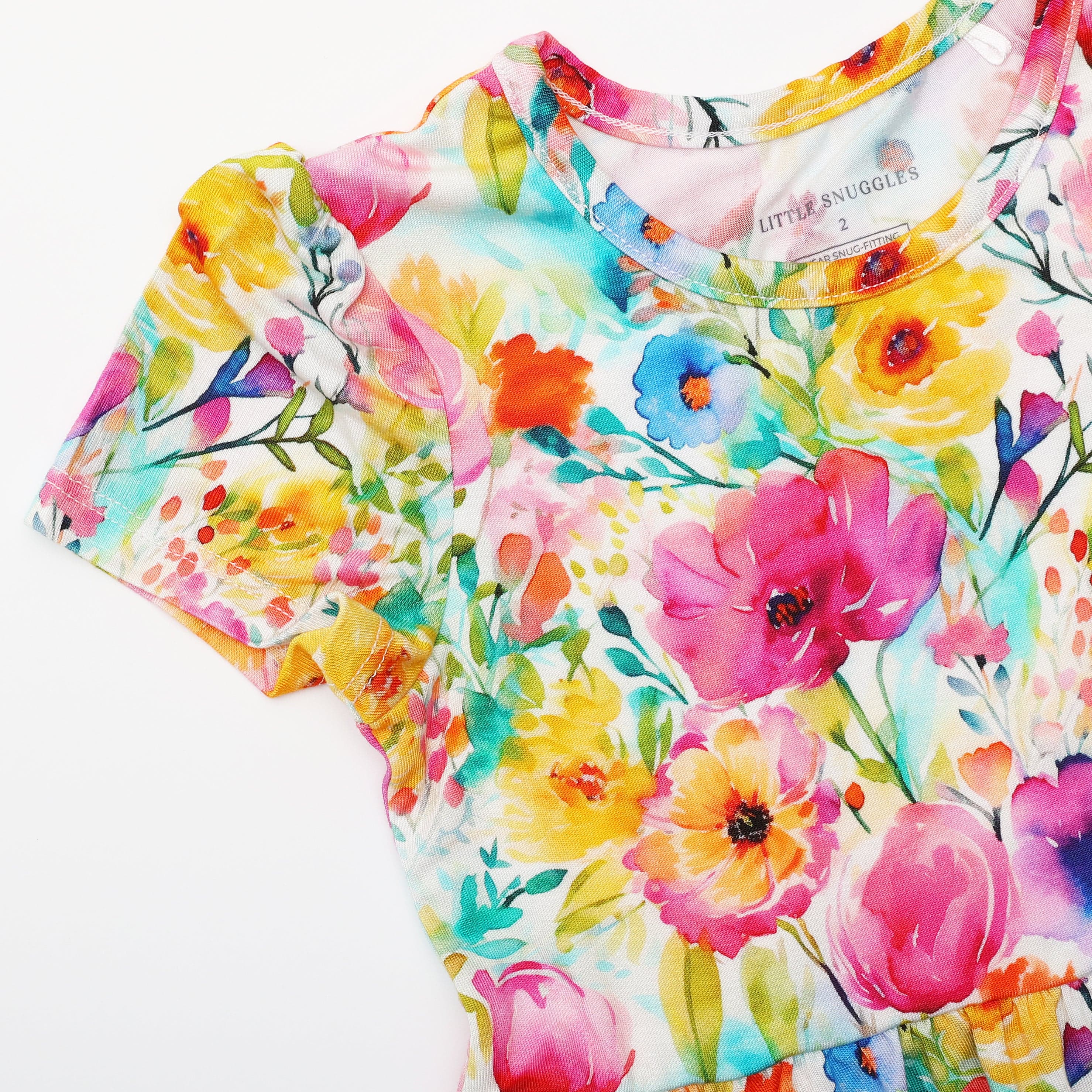 Golden Blooms - Girls Short Sleeve Bamboo Twirl Dress