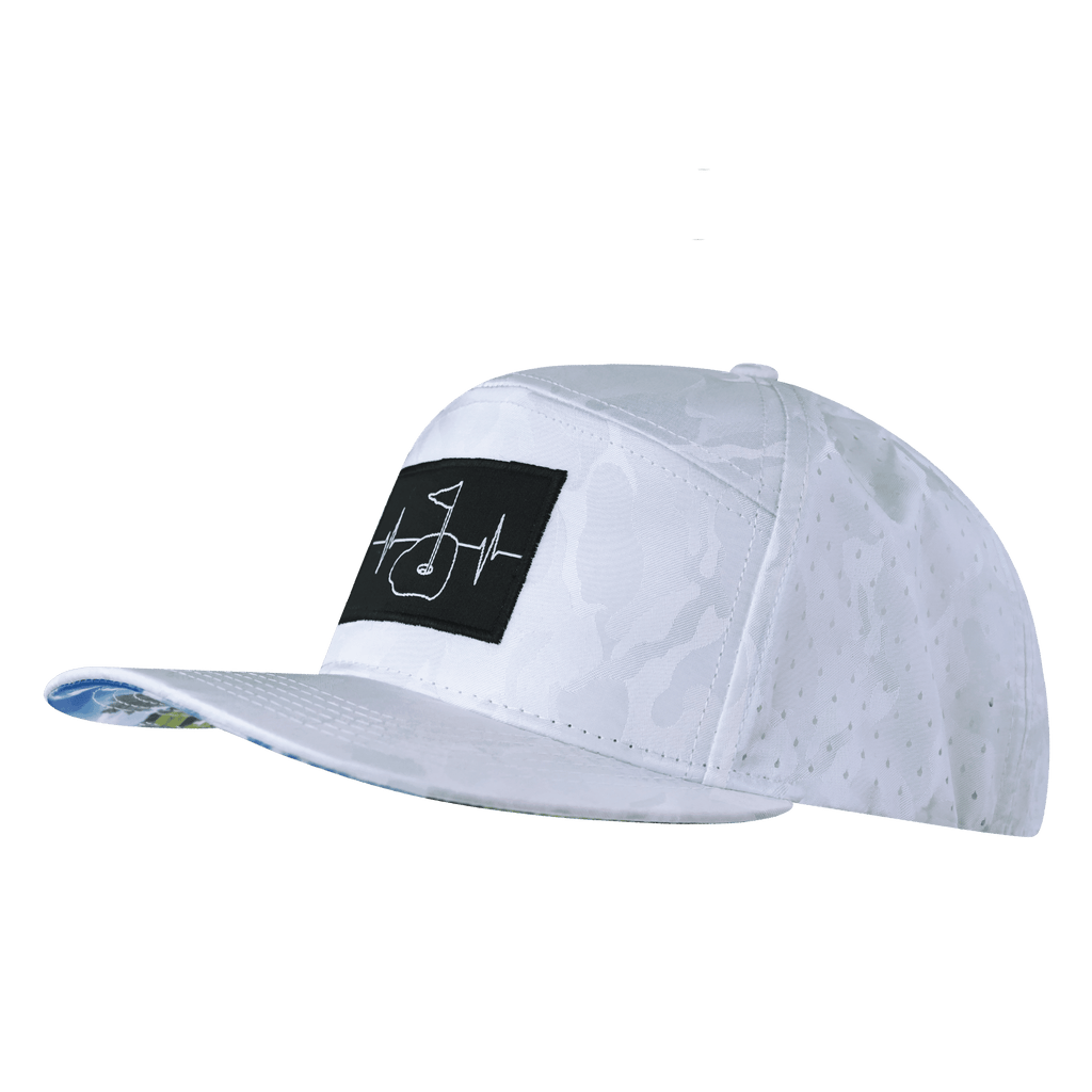 Golf Hat - Flat Bill - White Camo - Laser Mesh