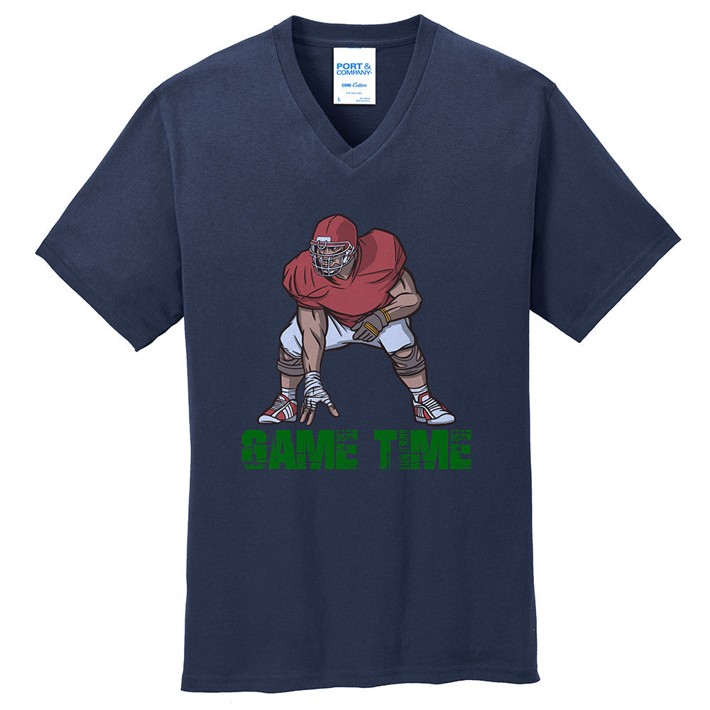 Game Time Lineman Graphic Design Men's Big Size Port & Company Core Cotton V-Neck T-Shirt