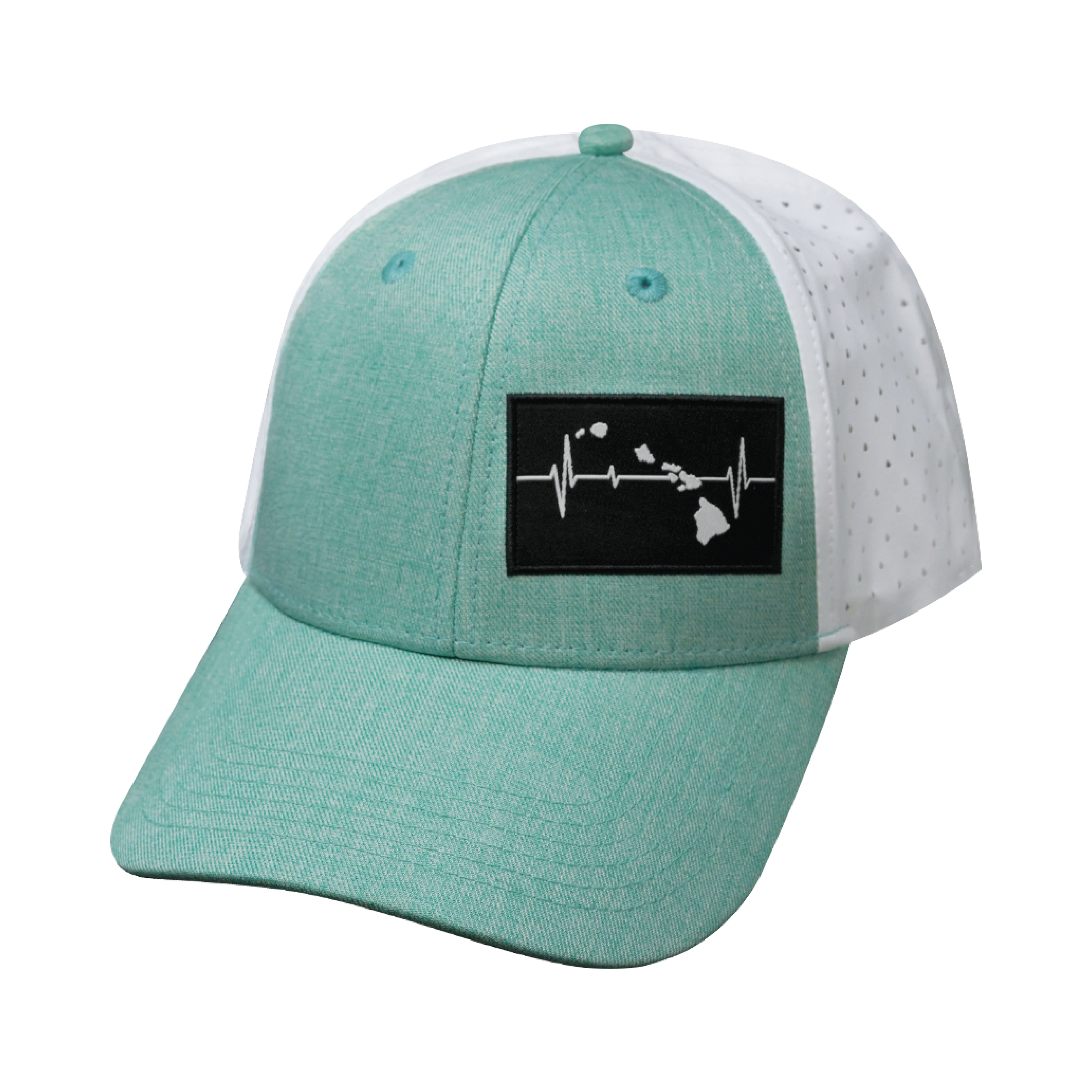 Hawaii Hat - Low Profile - Ponytail - Teal / White - Laser Mesh