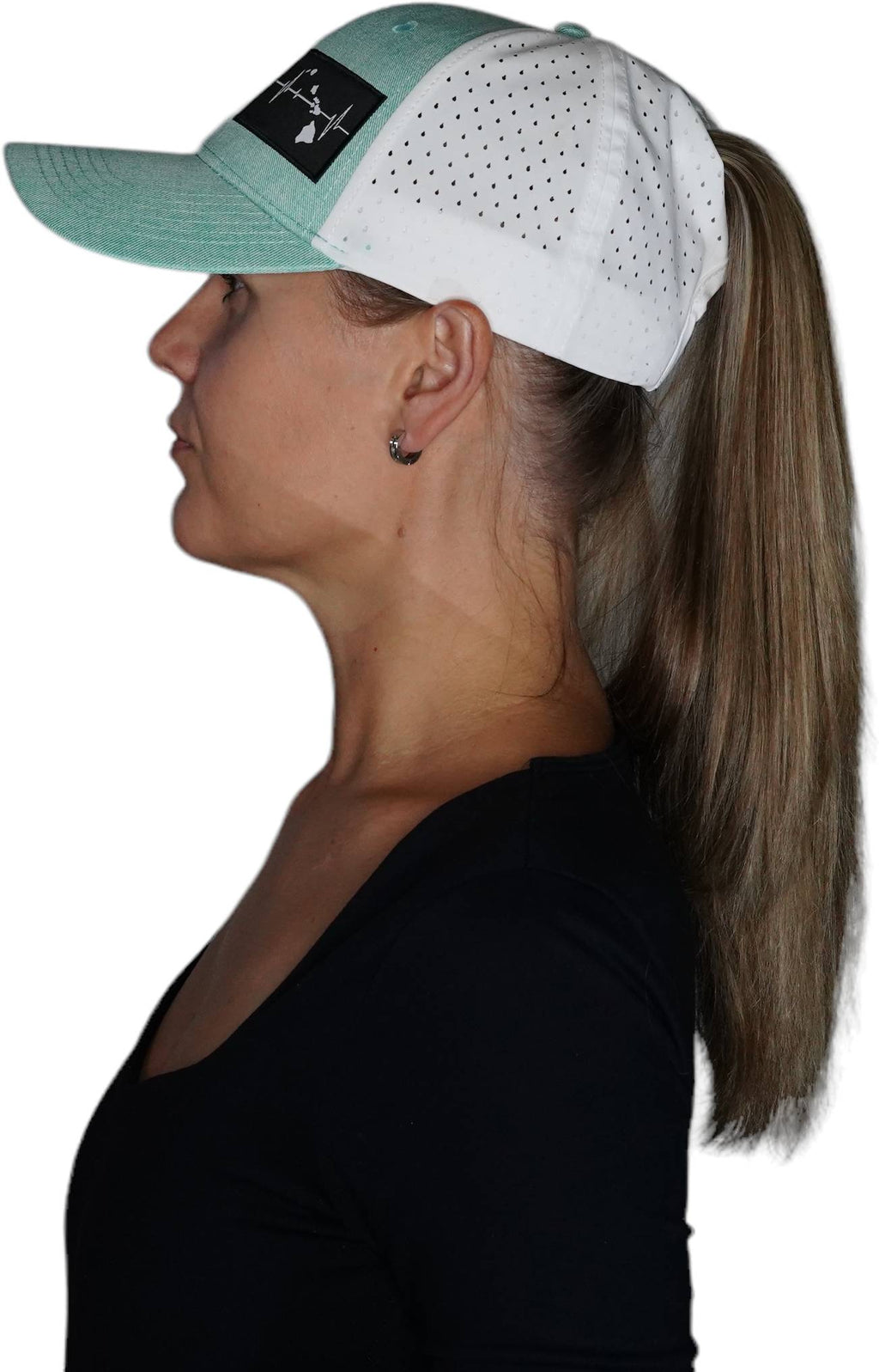 Hawaii Hat - Low Profile - Ponytail - Teal / White - Laser Mesh