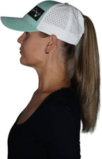 Hawaii Hat - Low Profile - Ponytail - Teal / White - Laser Mesh