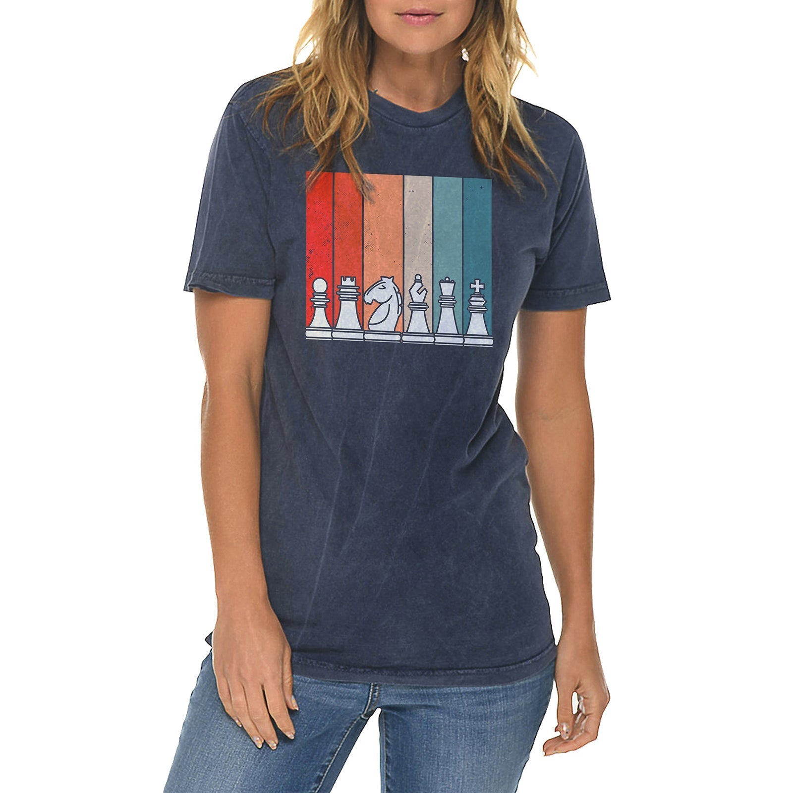 Retro Chess Set Graphic Design Vintage Crewneck Tee