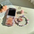 Cute Cartoon Bear Bracelet Phone Case with Card Slot for Samsung Galaxy Z Flip 3 4 5 6 - Clear Shockproof Protective Cover