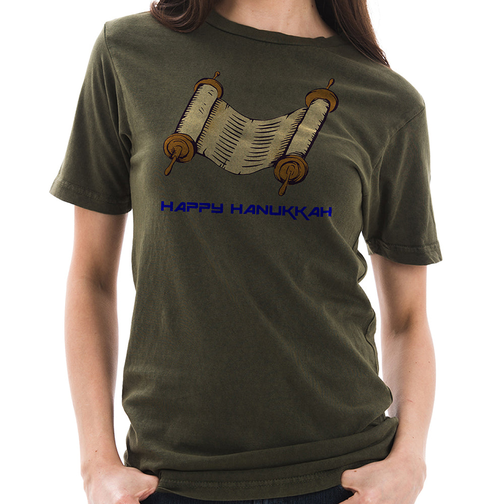 Hanukkah Scroll Graphic Design Unisex Ring Spun Cotton Vintage Short Sleeve Crewneck Tee Shirt