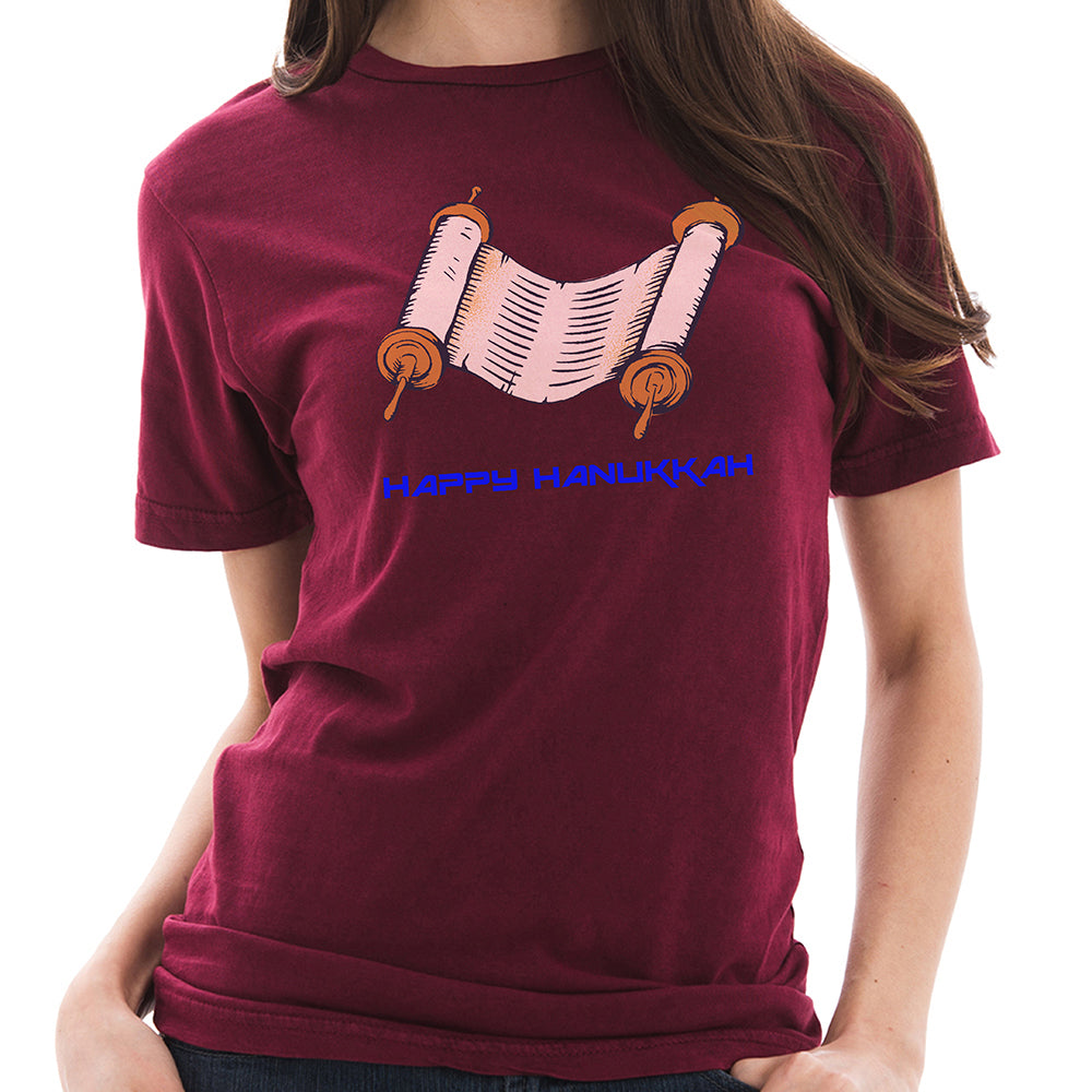 Hanukkah Scroll Graphic Design Unisex Ring Spun Cotton Vintage Short Sleeve Crewneck Tee Shirt