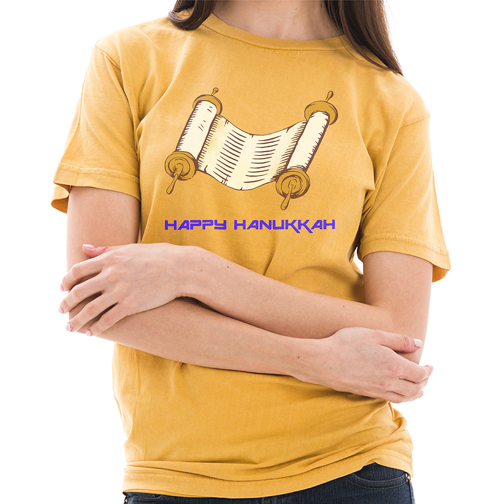 Hanukkah Scroll Graphic Design Unisex Ring Spun Cotton Vintage Short Sleeve Crewneck Tee Shirt