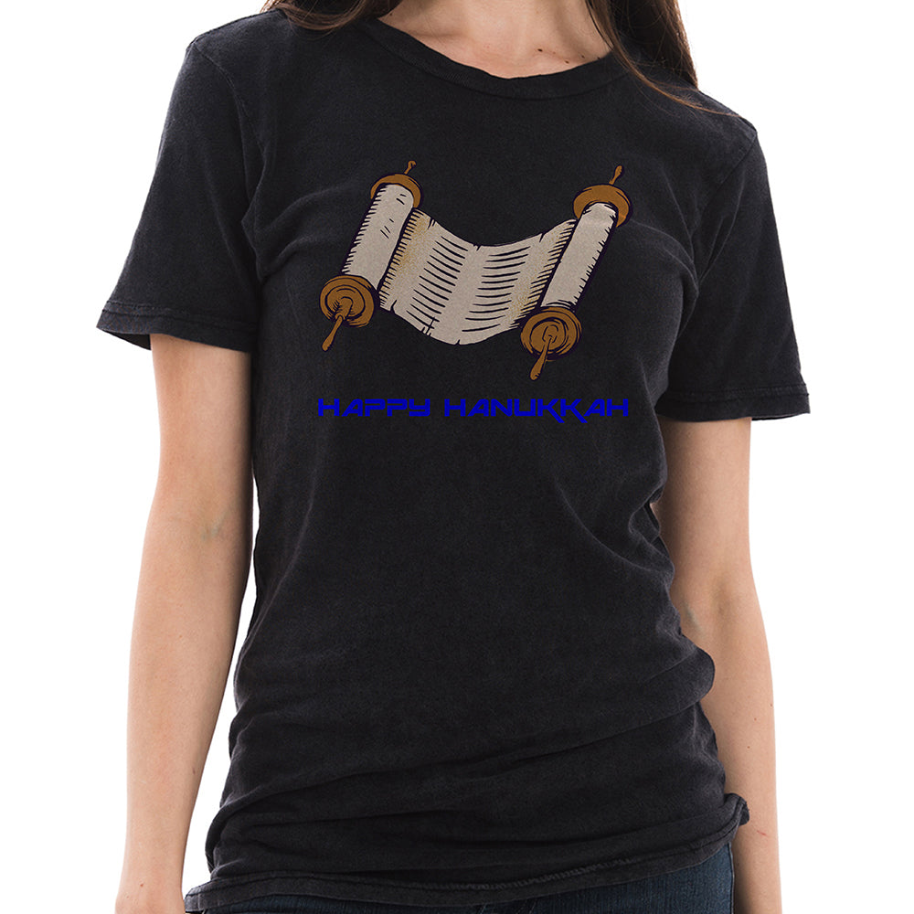 Hanukkah Scroll Graphic Design Unisex Ring Spun Cotton Vintage Short Sleeve Crewneck Tee Shirt