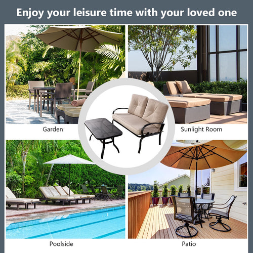 2 Pieces Patio Outdoor Cushioned Coffee Table Seat