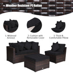 4 Pieces Ottoman Garden Patio Rattan Wicker Furniture Set with Cushion-Gray