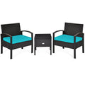 3 Piece PE Rattan Wicker Sofa Set with Washable and Removable Cushion for Patio-Turquoise