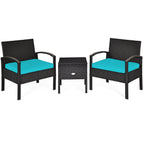 3 Piece PE Rattan Wicker Sofa Set with Washable and Removable Cushion for Patio-Turquoise
