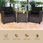 3 Pcs Patio Rattan Furniture Set Cushioned Conversation Set Coffee Table-Beige