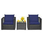 3 Pieces Patio Wicker Conversation Set with Cushion
