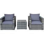 3 Pcs Patio Rattan Furniture Bistro Sofa Set with Cushioned-Navy