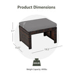 2 Pieces Patio Rattan Ottomans with Soft Cushion for Patio and Garden