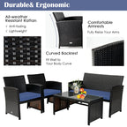 4 Pieces Patio Rattan Cushioned Furniture Set with Coffee Table-Black