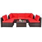 6 Pieces Patio Rattan Furniture Set with Cushions