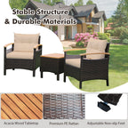 3 Pieces Patio Rattan Furniture Set with Removable Cushion