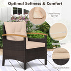3 Pieces Patio Rattan Furniture Set with Removable Cushion