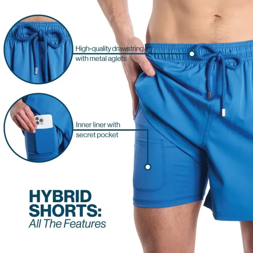 Men’s Premium Compression-Lined Hybrid Shorts – Blue Sapphire
