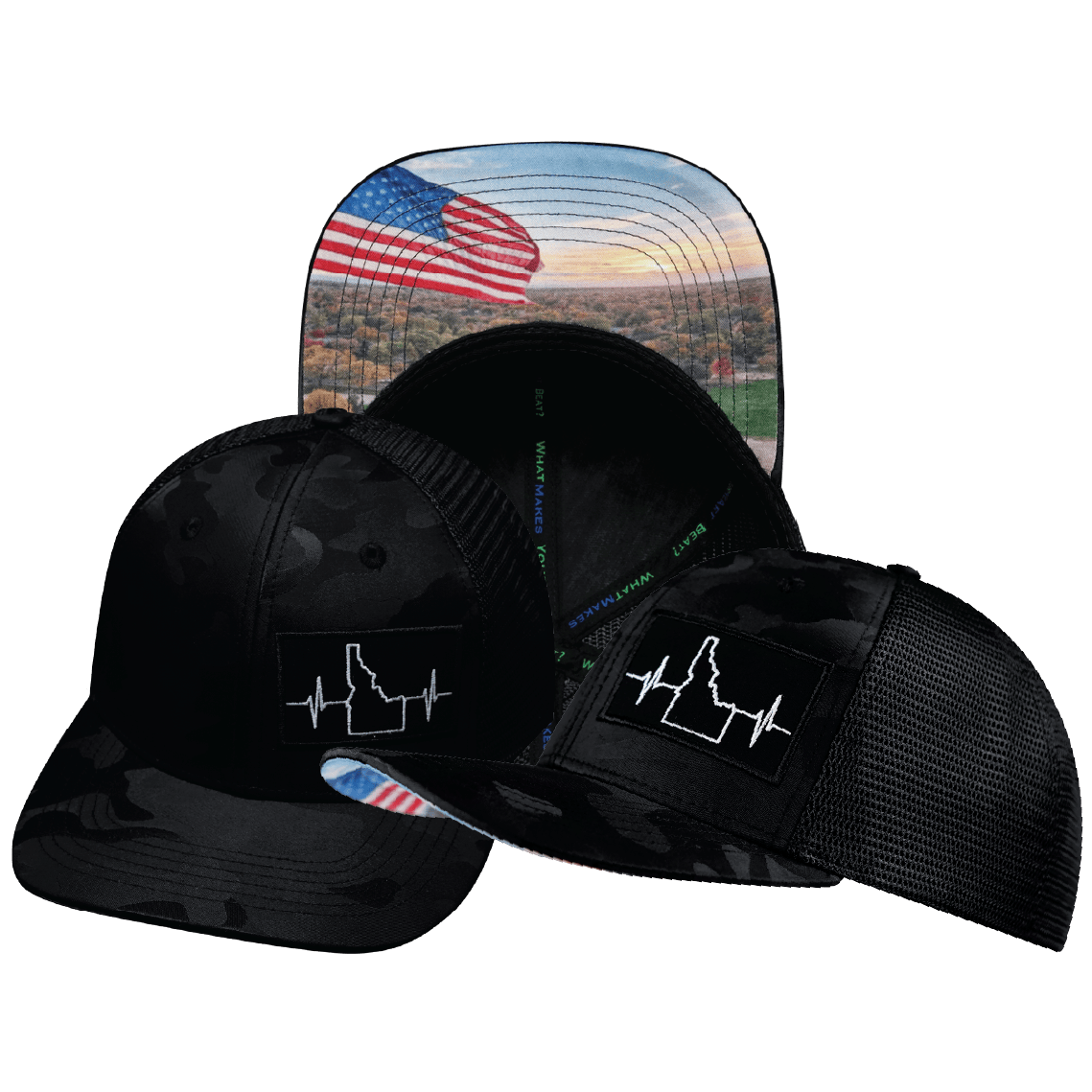 Idaho Hat - Baseball Hat Fit - Black Camo / Black - Trucker Mesh