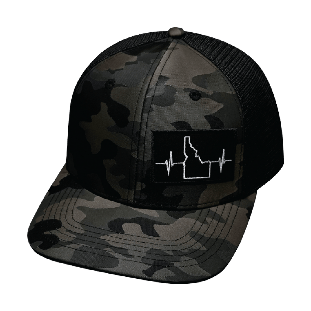 Idaho Hat - Baseball Hat Fit - Tan Camo / Black - Trucker Mesh