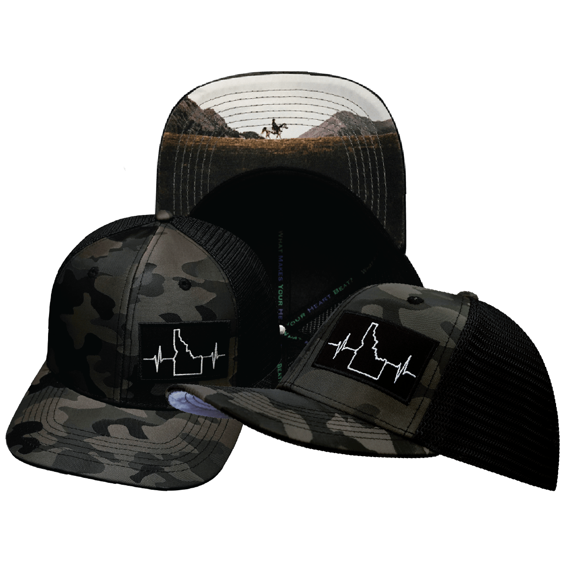 Idaho Hat - Baseball Hat Fit - Tan Camo / Black - Trucker Mesh
