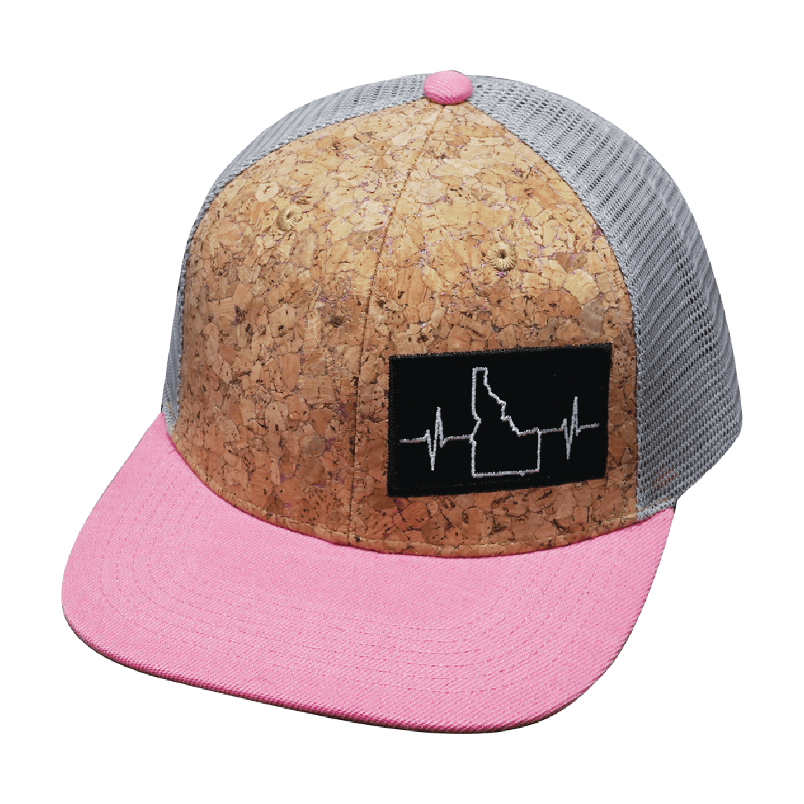 Idaho Hat - Baseball Hat Fit - Cork - Pink / Gray - Trucker Mesh