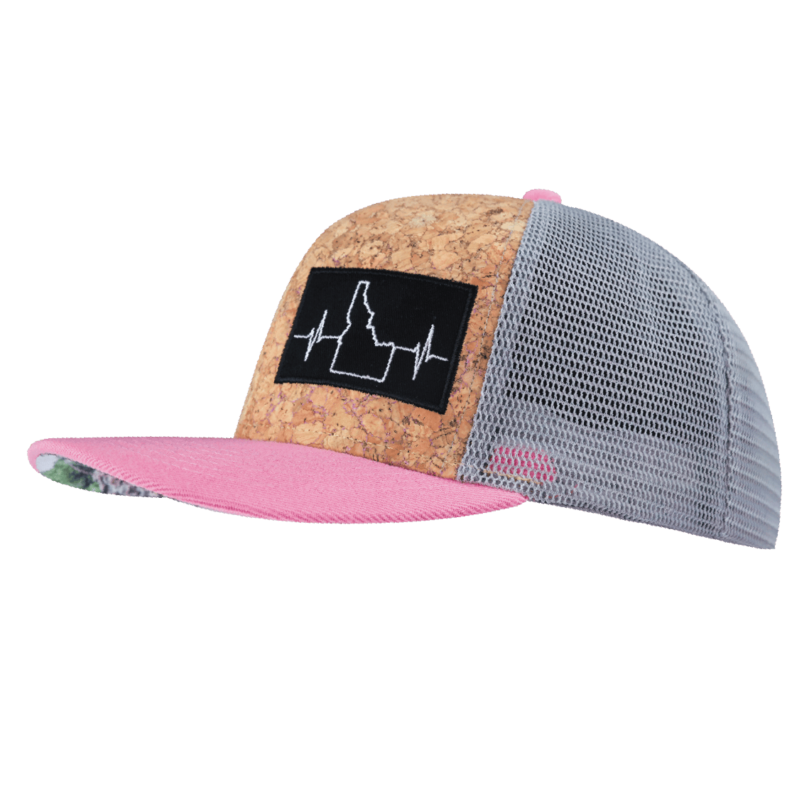 Idaho Hat - Baseball Hat Fit - Cork - Pink / Gray - Trucker Mesh