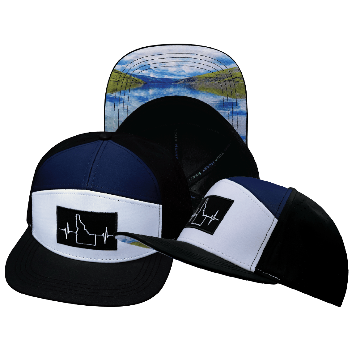 Idaho Hat - Flat Bill - Black / White / Navy - Laser Mesh