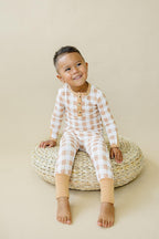 Golden Gingham 2pc Henley Bamboo Pajamas - Fall & Halloween Soft Baby PJs