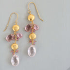 Pink Clear Quartz & Pink Tourmaline Gold Drop Earrings