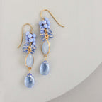 Dark Blue Chalcedony Bezel Cluster Earrings