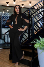 La Mesh Inserted Fashion Jumpsuit