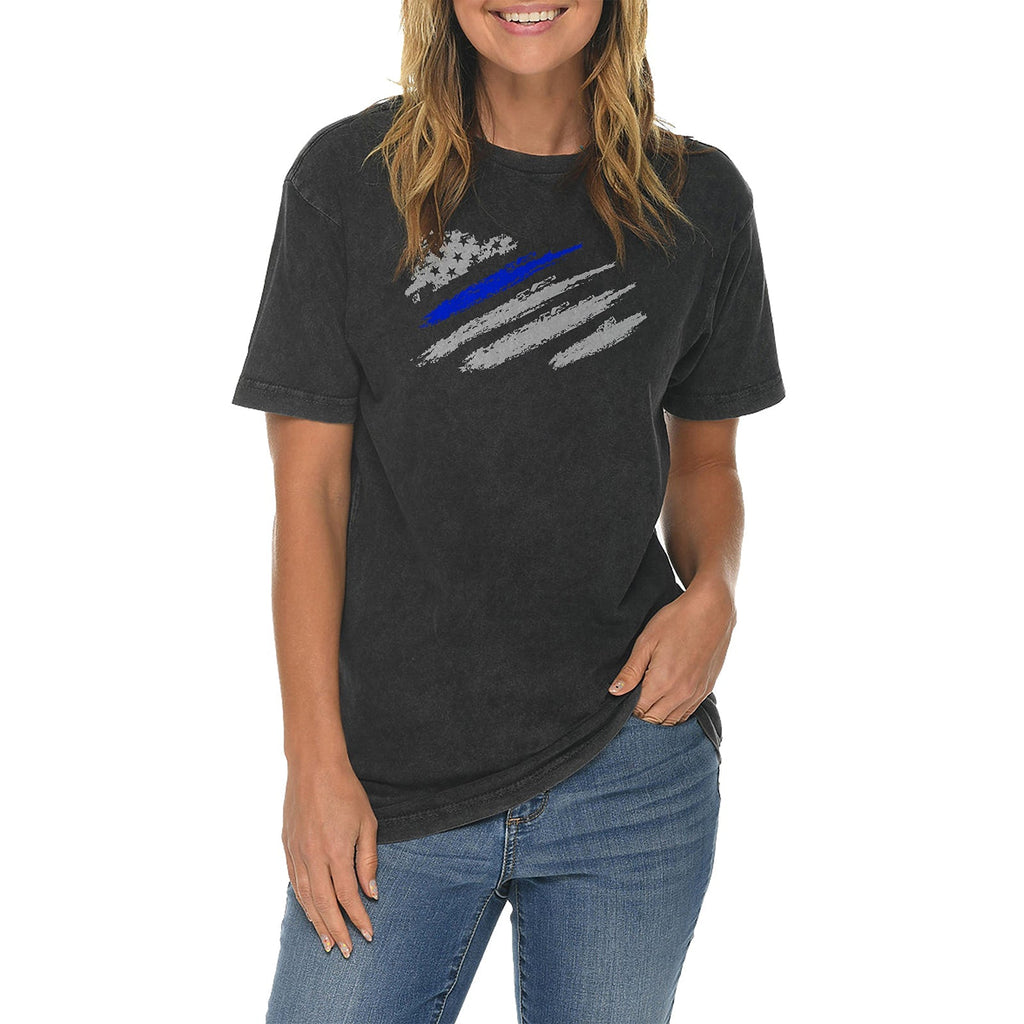 Grungy Police Flag Graphic Design Vintage Crewneck Tee