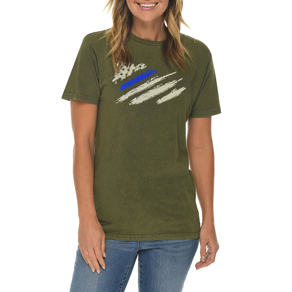 Grungy Police Flag Graphic Design Vintage Crewneck Tee