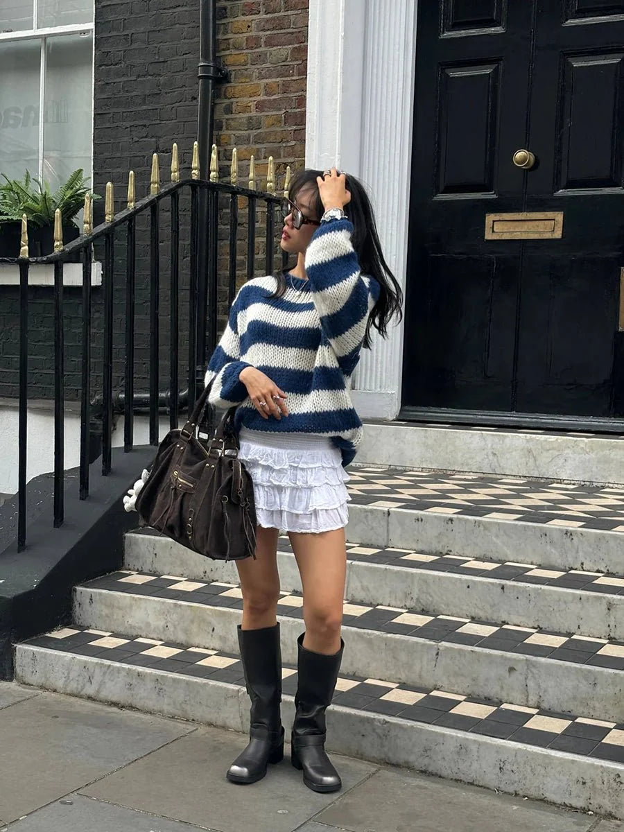 Jaida Loose Striped Pullover Sweater for Cozy Fashion