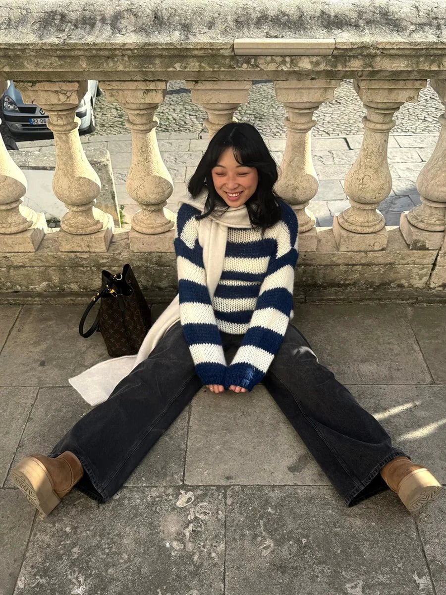 Jaida Loose Striped Pullover Sweater for Cozy Fashion