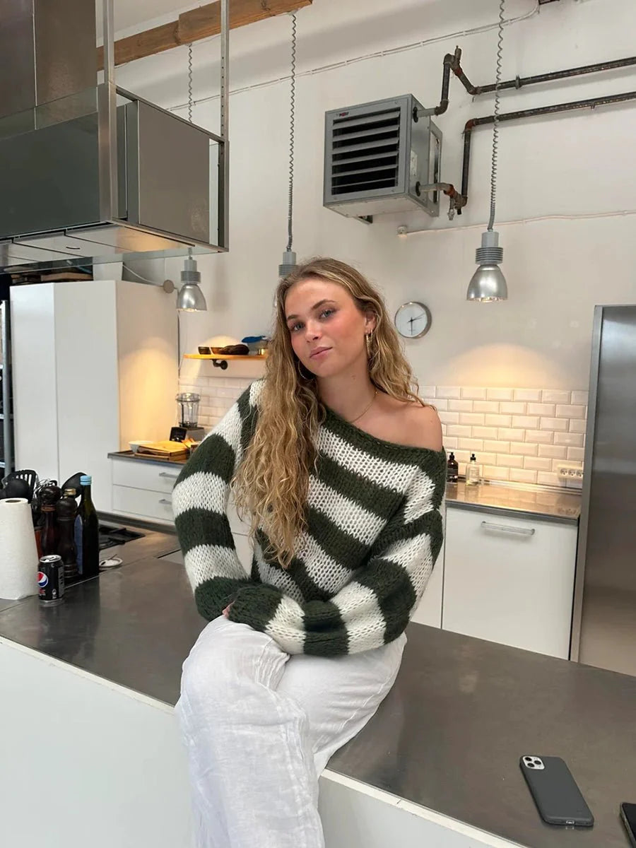 Jaida Loose Striped Pullover Sweater for Cozy Fashion