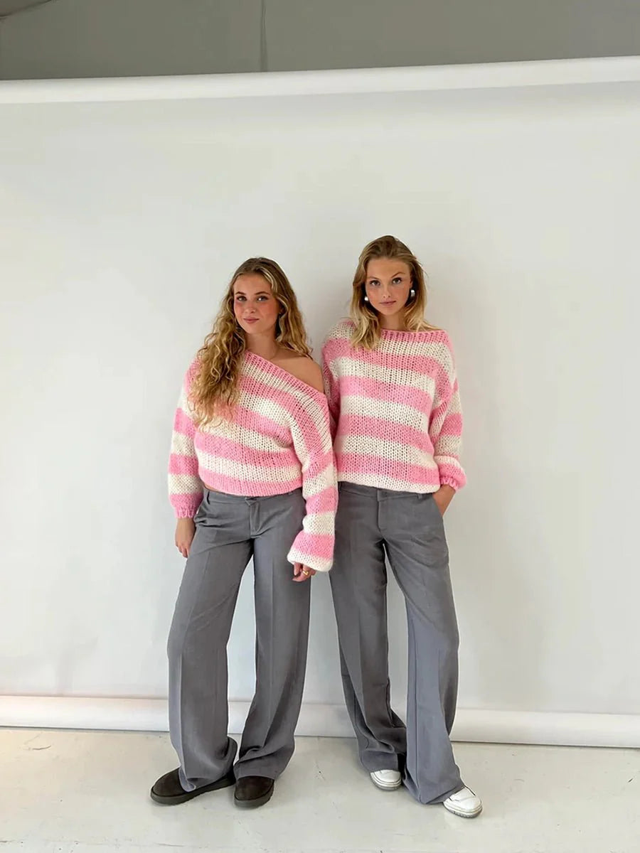 Jaida Loose Striped Pullover Sweater for Cozy Fashion