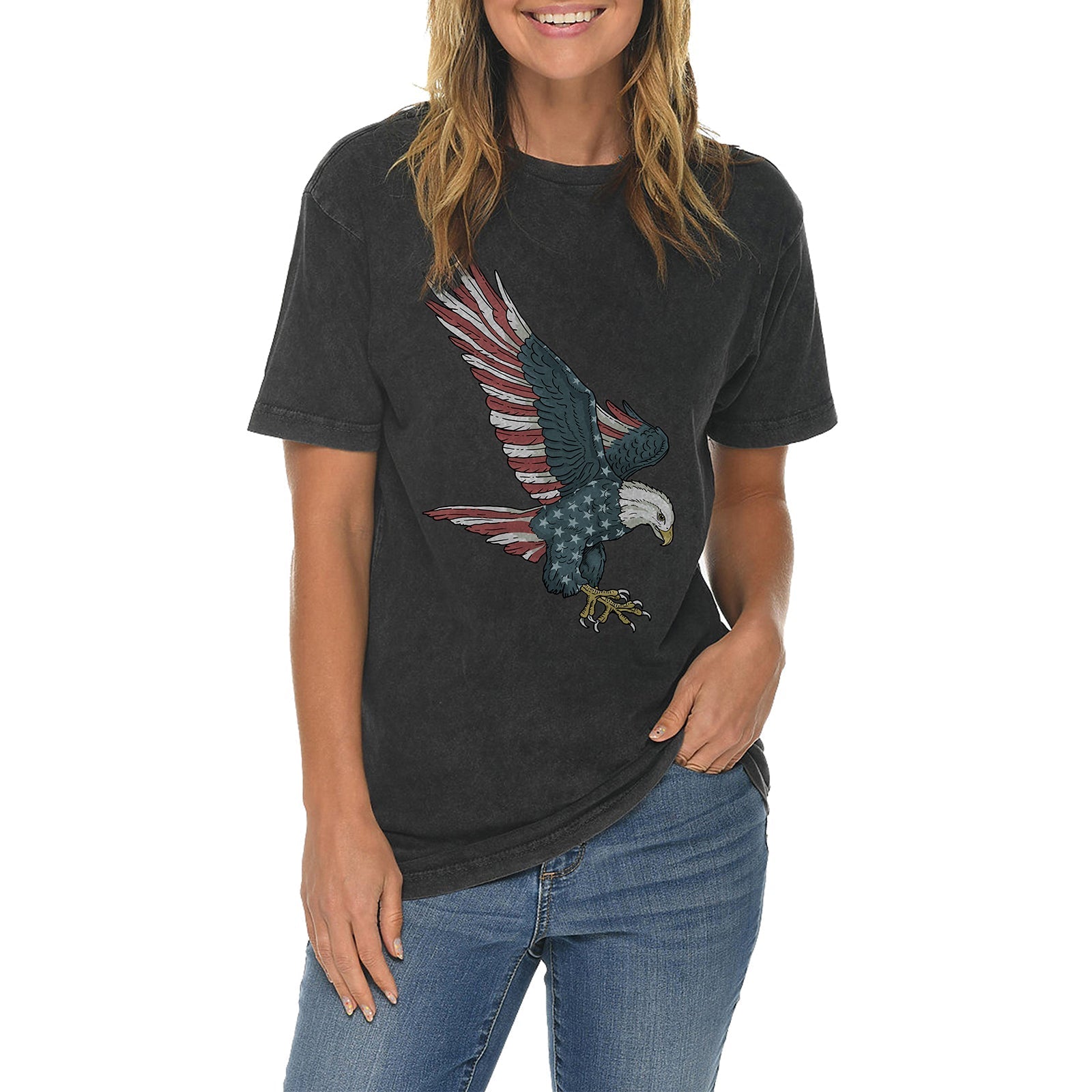Stared and Stripped Eagle Graphic Design Vintage Crewneck Tee