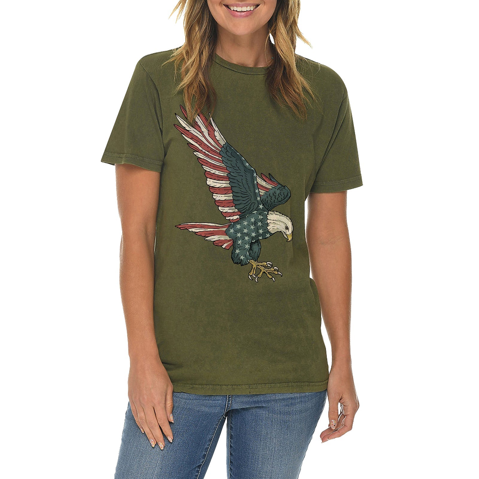 Stared and Stripped Eagle Graphic Design Vintage Crewneck Tee