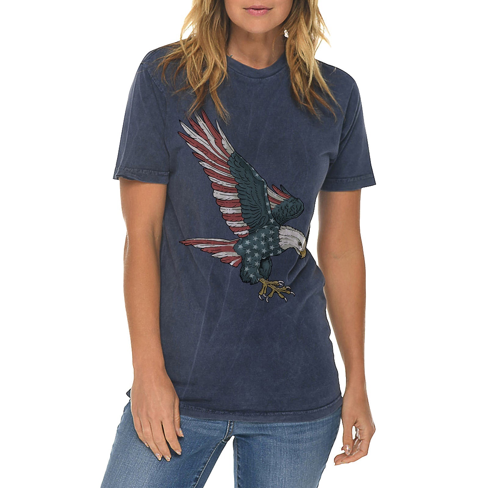 Stared and Stripped Eagle Graphic Design Vintage Crewneck Tee