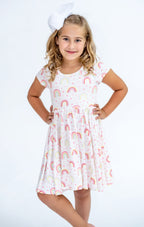 Golden Blooms - Girls Short Sleeve Bamboo Twirl Dress